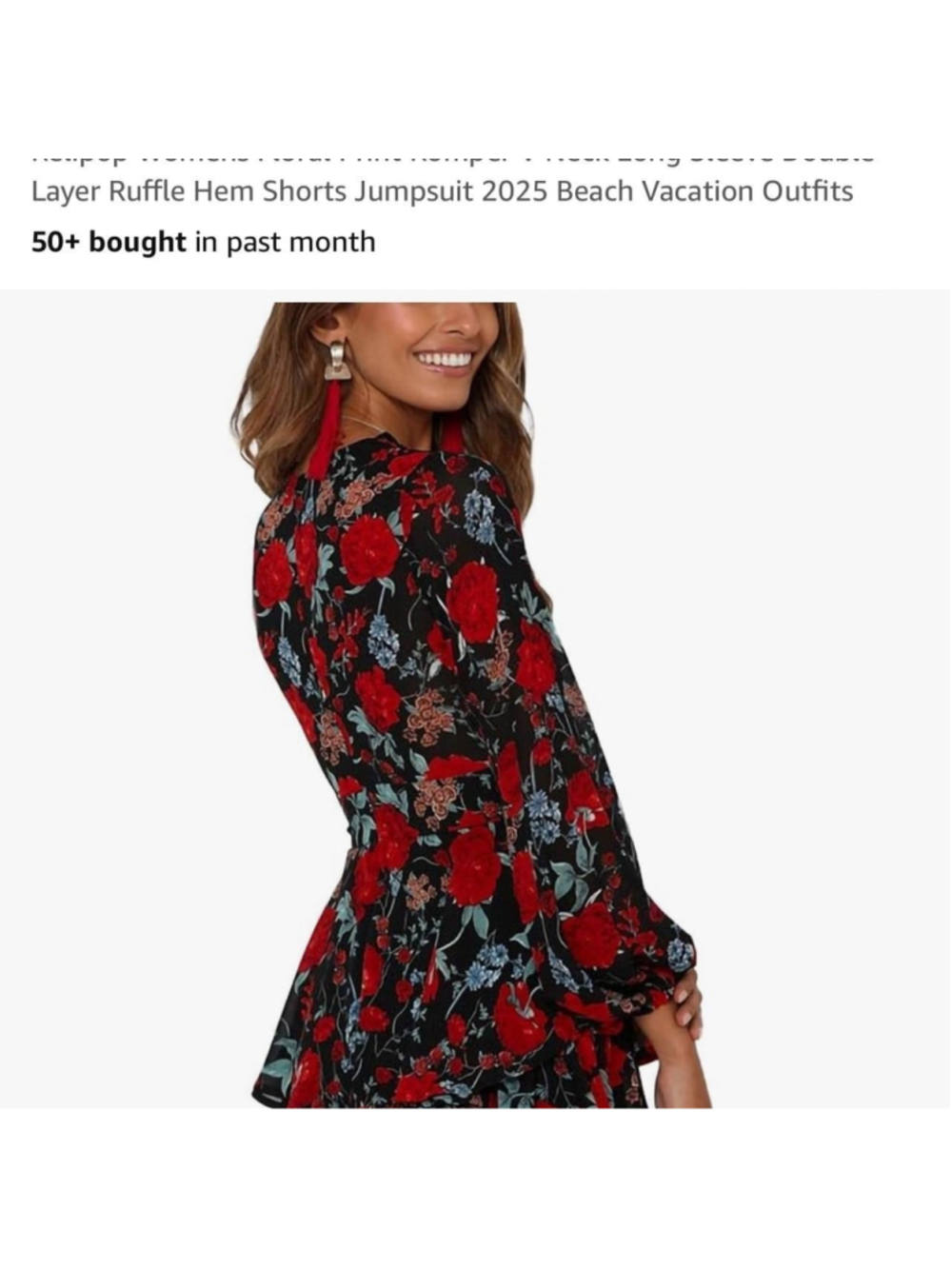 Relipop Womens Floral Print Romper V Neck Long Sleeve Double Layer Ruffle Hem Sh - Picture 3 of 7